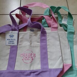 Trader Joe's Pastel Canvas Tote Bag Trio